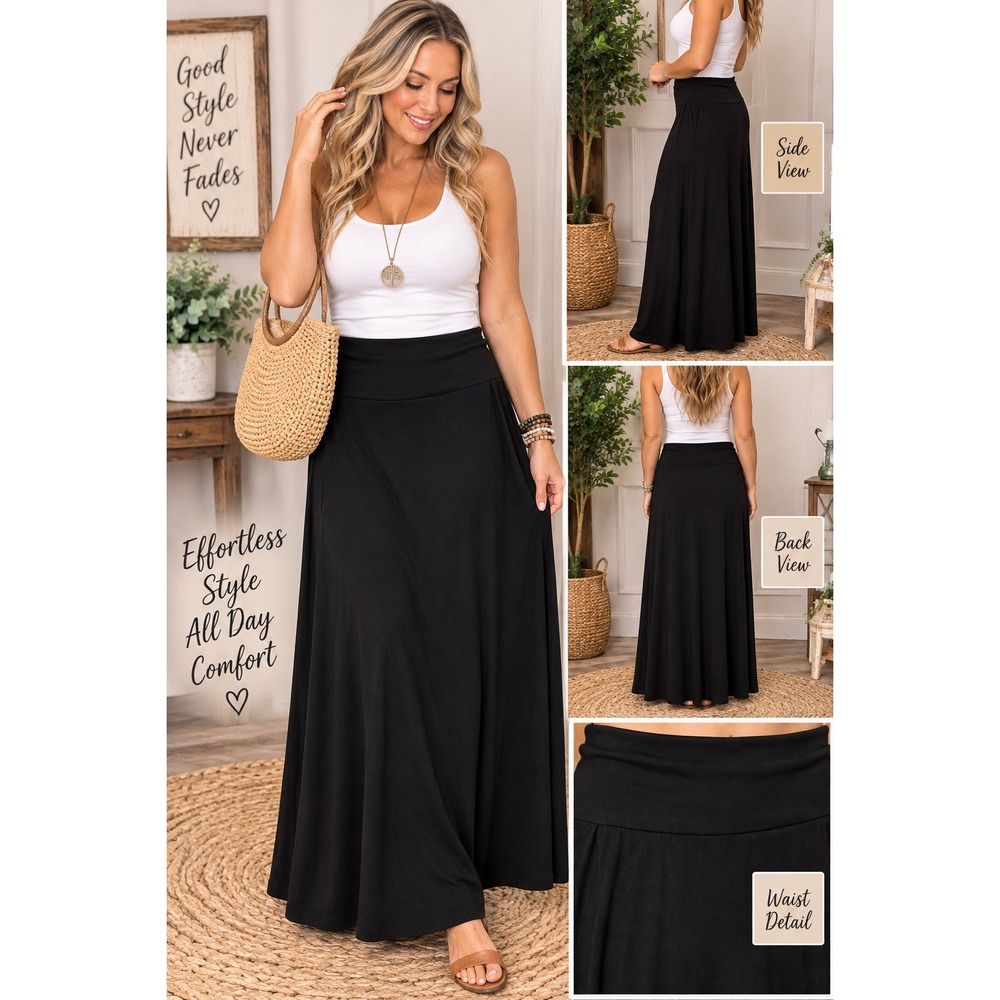 Fig & Blu Womens Plus 2X Black Jersey Knit Maxi Skirt 67401X